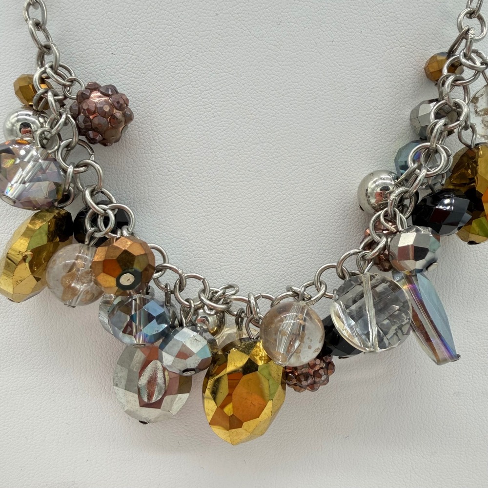 Avenue Charm Necklace Silver Tone Beaded Cluster Statement Glass Crystals